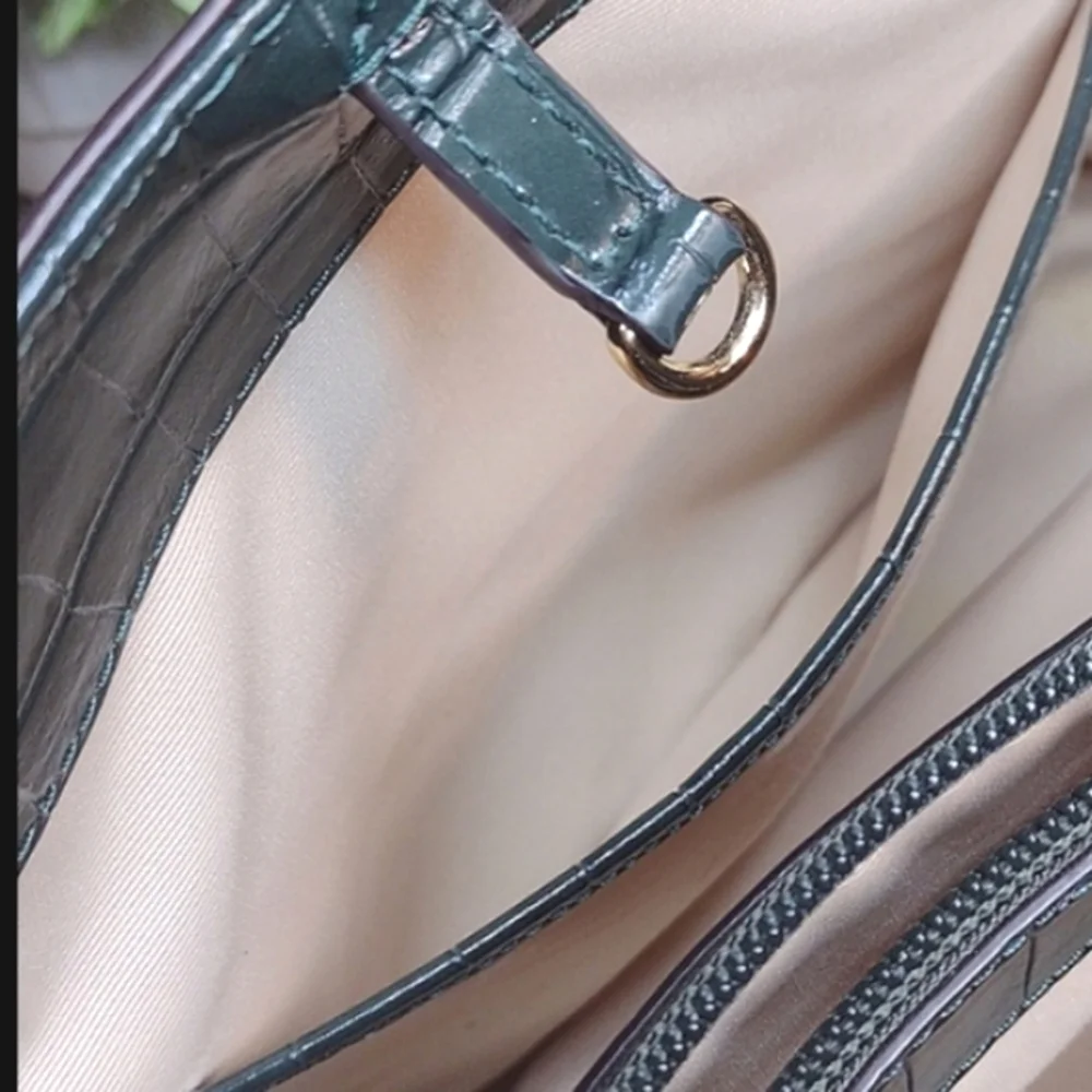 Lauren Ralph Lauren Black Croc-Embossed Patent Satchel with Crest - Picture 13 of 16